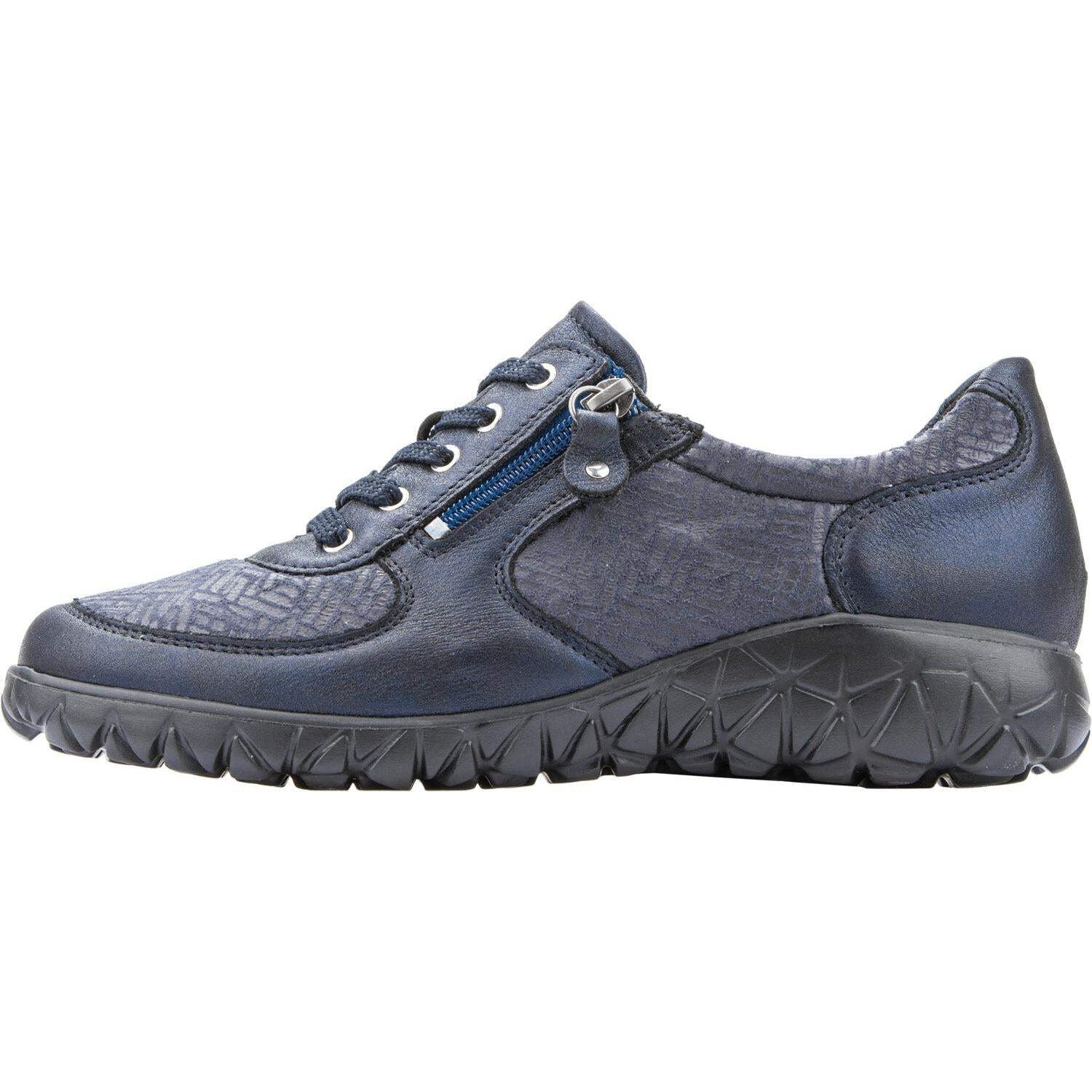 Waldläufer Wide H Fit Lace Zip Shoe in Navy with Dark Sole