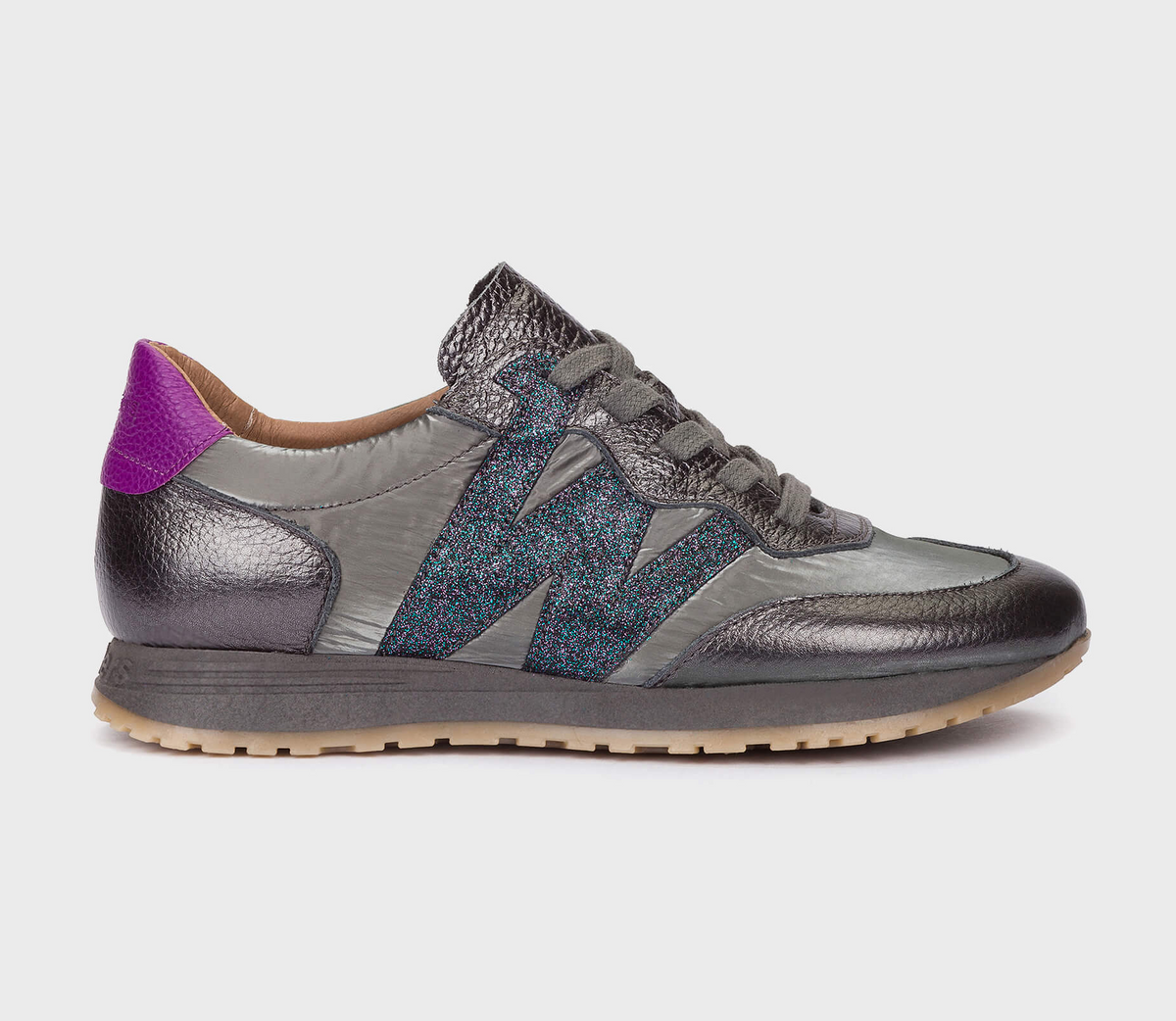 Wonders Silver Grey Pink Trainers A-4810 Plomo