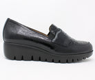 Wonders Slip On Wedge Shoe Black with Croc Detail C-33360