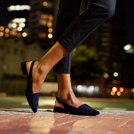Paul Green | Super Soft Suede Small Heel Slingback Shoe in Navy | 6090 030