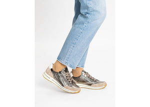 Ara | Osaka Wide H Fit Lace & Zip Trainers in Metallic Beige | 12.54801.79