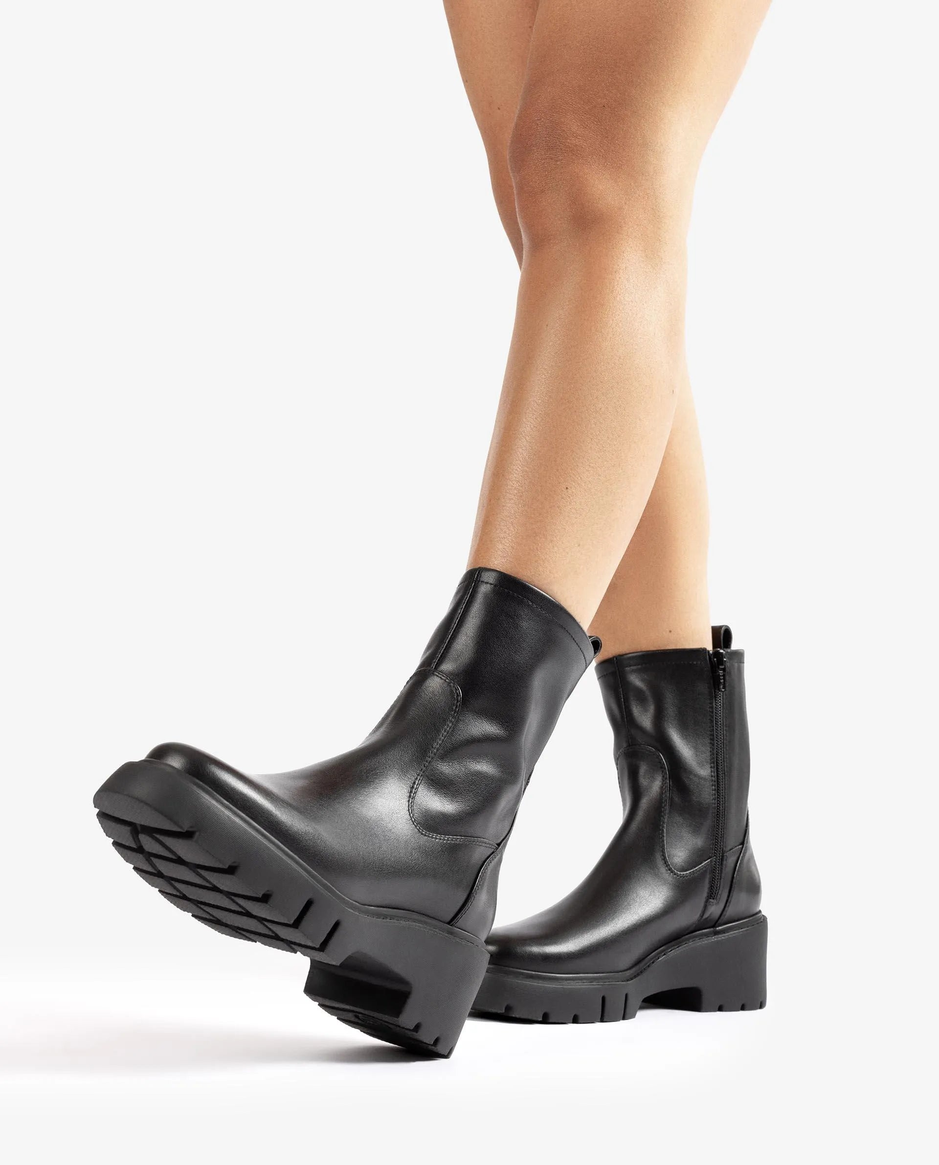 Unisa Jofo Low Wedge Boots with Zip and Stretch Shaft in Black Donnellans