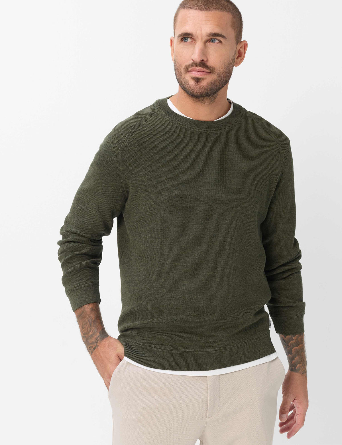 Brax Dark Jungle Green Crew Knit 70-0539 Roy 30