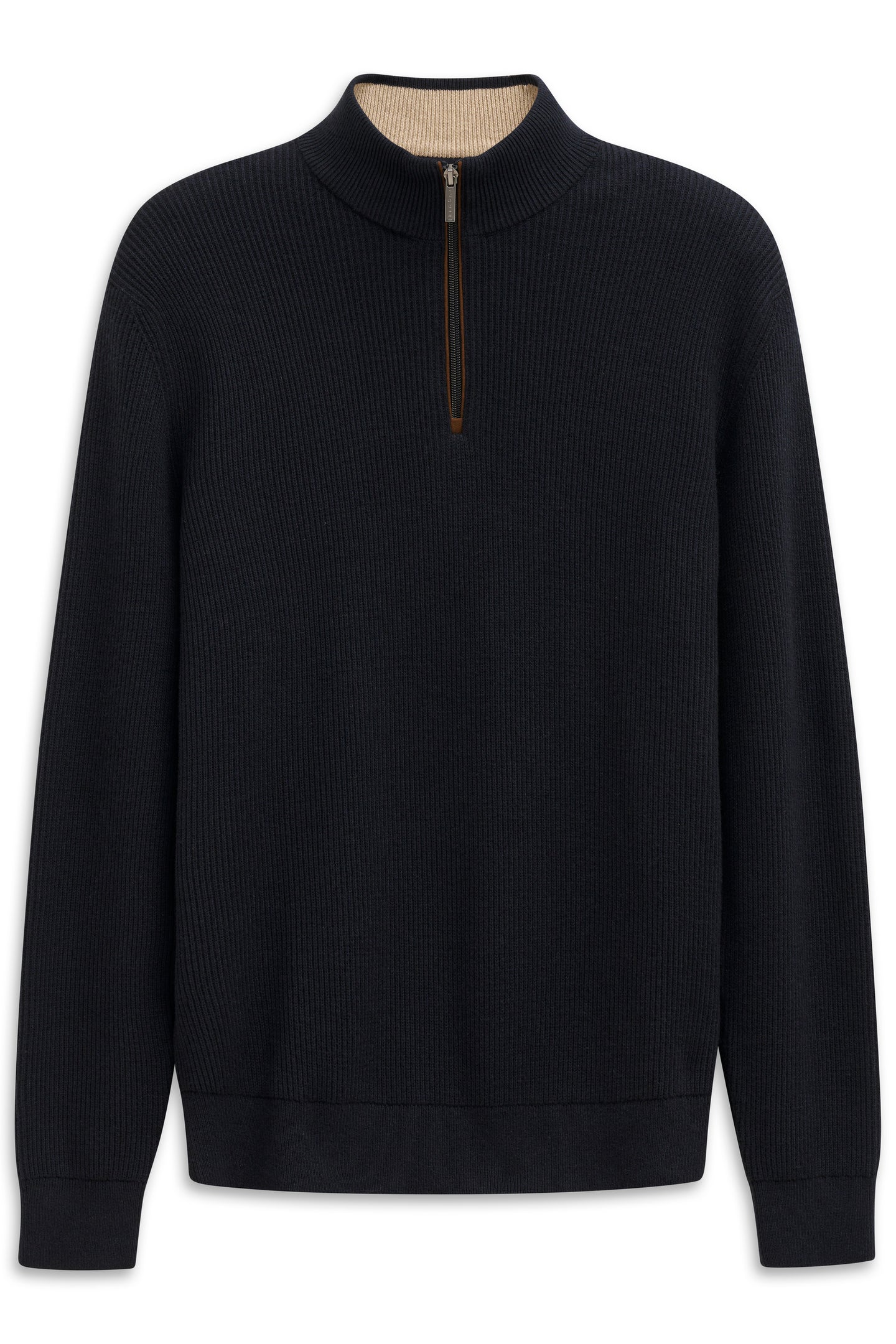 Bugatti | 1/2 Zip Ribbed Troyer Knit with a Cotton Cashmere Blend in Navy | 7500 85525d 390