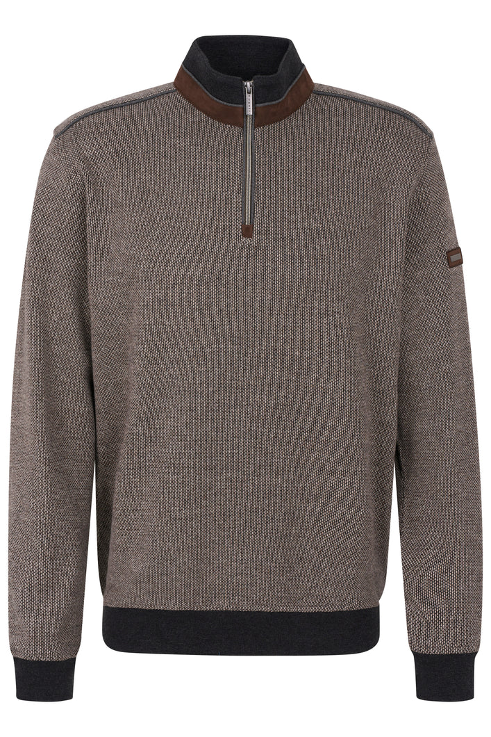 Bugatti | Two Tone Half Zip Knit in Brown | 8550 65060B 80