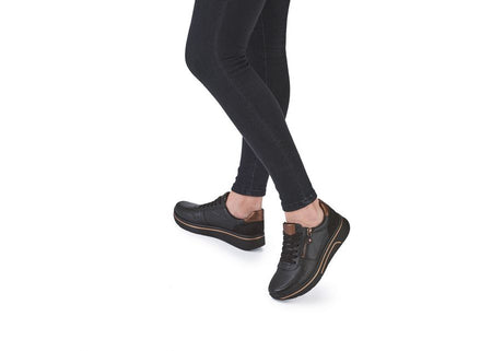 Ara | Sapporo Wide H Fit Lace & Zip Trainers in Black & Bronze | 12.27540.01