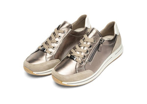 Ara | Osaka Wide H Fit Lace & Zip Trainers in Metallic Beige | 12.54801.79