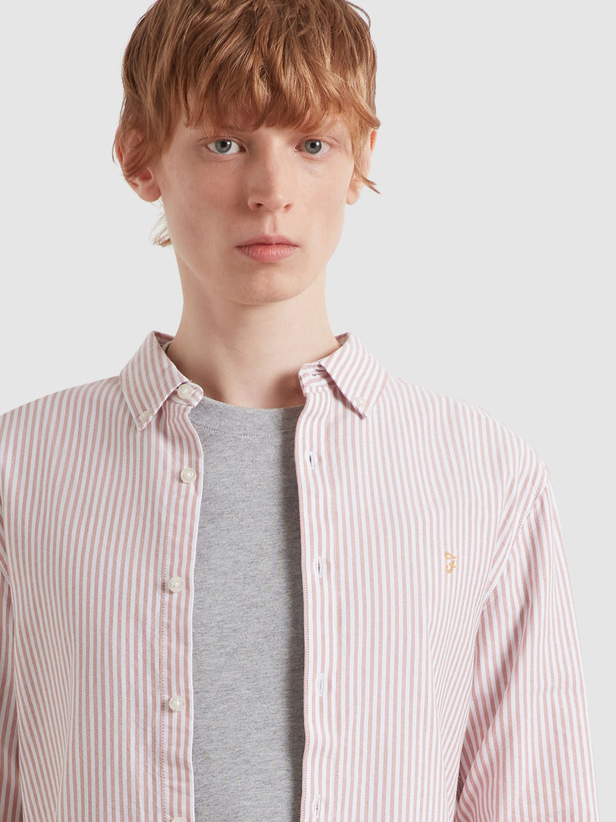Farah Brewer Striped Shirt Coral F4WSB070 611