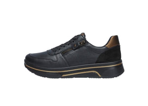 Ara | Sapporo Wide H Fit Lace & Zip Trainers in Black & Bronze | 12.27540.01