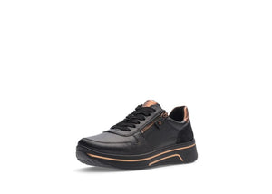 Ara | Sapporo Wide H Fit Lace & Zip Trainers in Black & Bronze | 12.27540.01