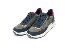 Load image into Gallery viewer, Ara Navy Grey Wedge Trainers 12.57702.22