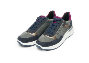 Ara Navy Grey Wedge Trainers 12.57702.22