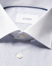 Load image into Gallery viewer, Eton | Fine Blue Stripe Signature Twill Double Cuff Shirt with White Collar in Regular Contemporary Fit | 100014556 27