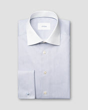 Load image into Gallery viewer, Eton | Fine Blue Stripe Signature Twill Double Cuff Shirt with White Collar in Regular Contemporary Fit | 100014556 27
