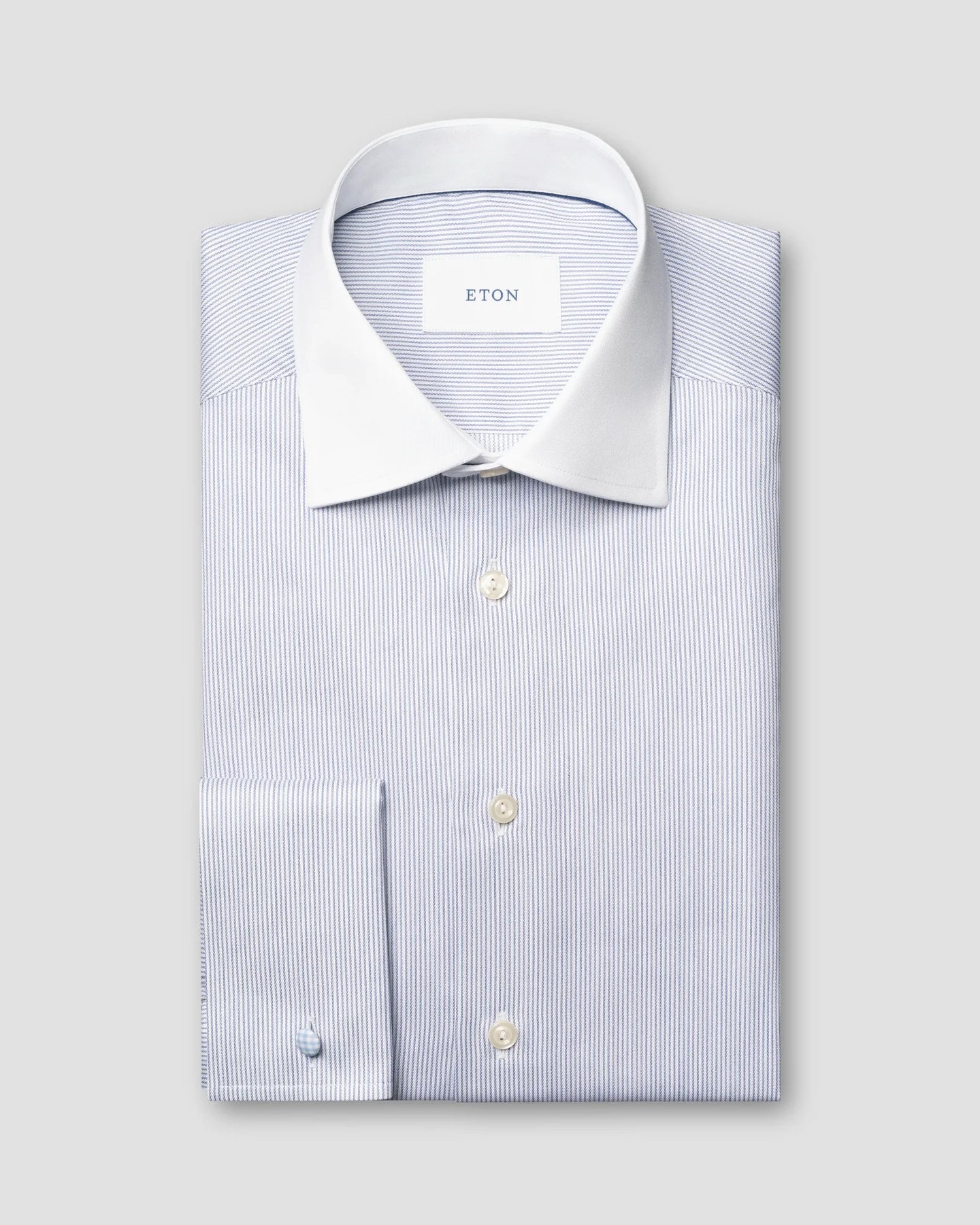 Eton | Fine Blue Stripe Signature Twill Double Cuff Shirt with White Collar in Regular Contemporary Fit | 100014556 27