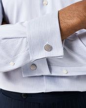 Load image into Gallery viewer, Eton | Fine Blue Stripe Signature Twill Double Cuff Shirt with White Collar in Regular Contemporary Fit | 100014556 27