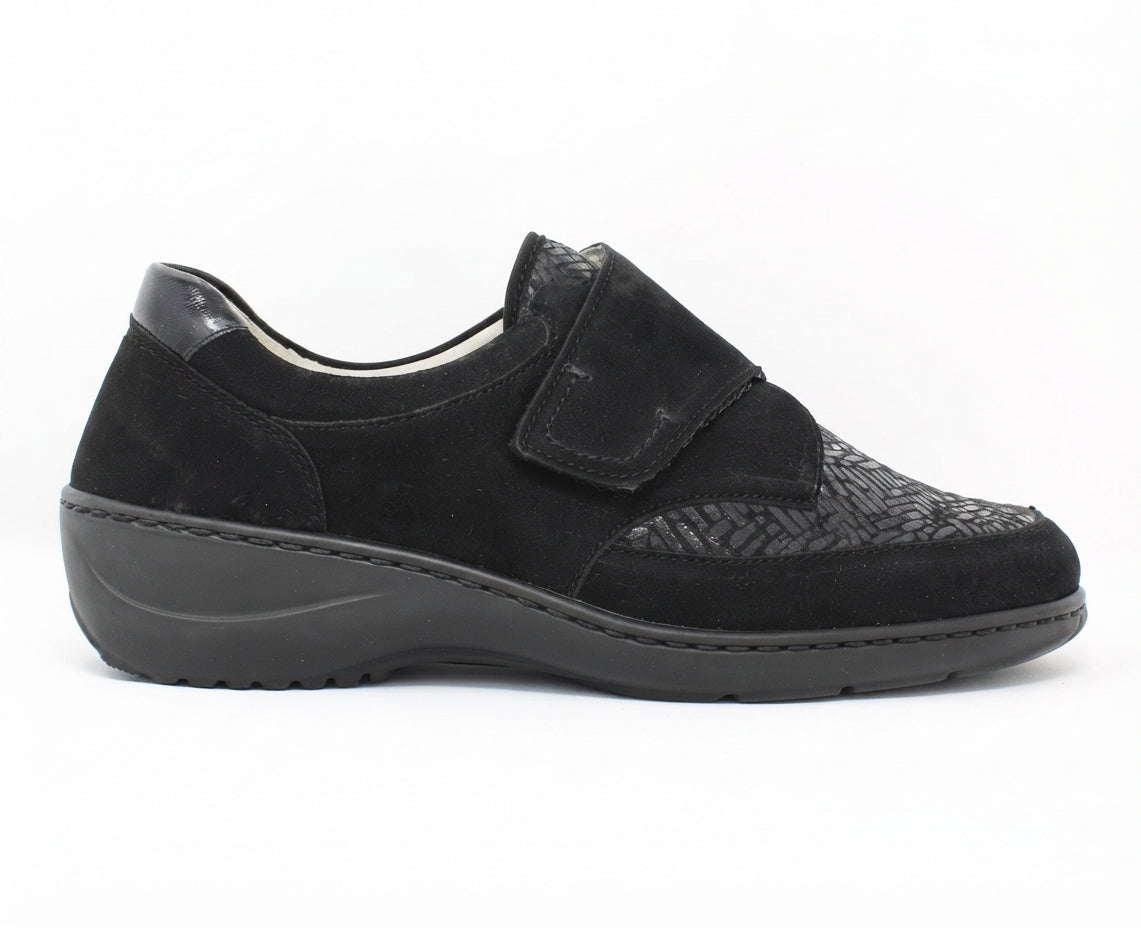 Waldlaufer Black Suede K Fit Velcro Shoe Kya 607K31 308 001