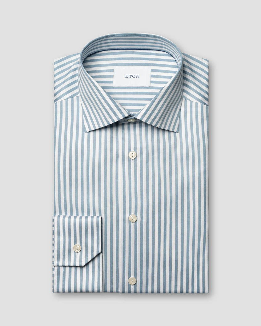 Eton | Bengal Striped Twill Cotton Shirt in Contemporary Regular Fit in Blue | 1000 14555 25