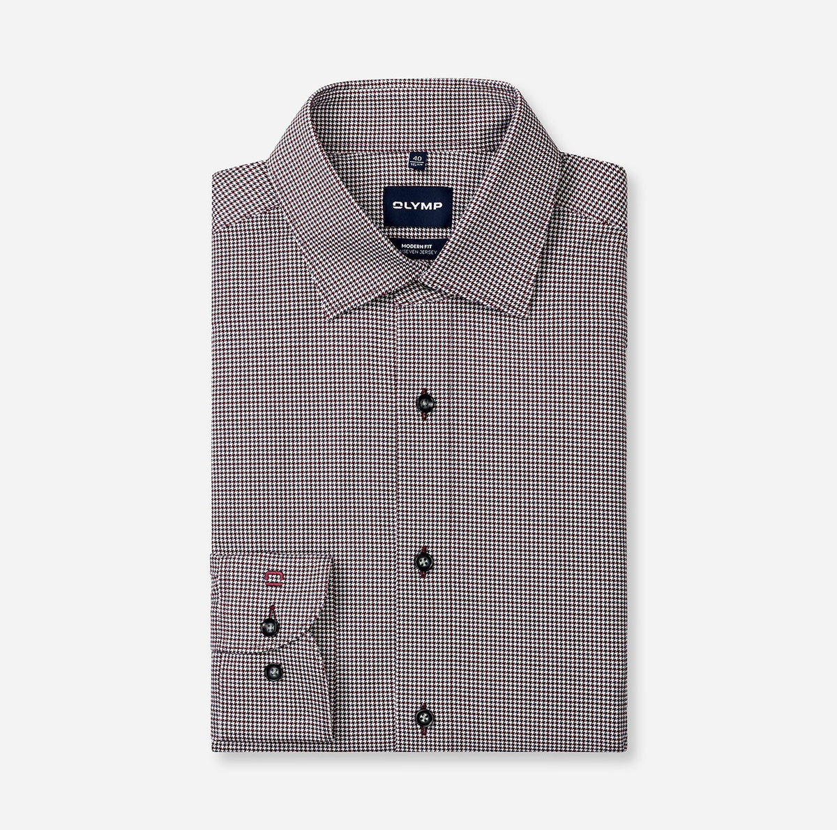 Olymp Burgundy Fine Houndstooth Shirt 1215 24 37
