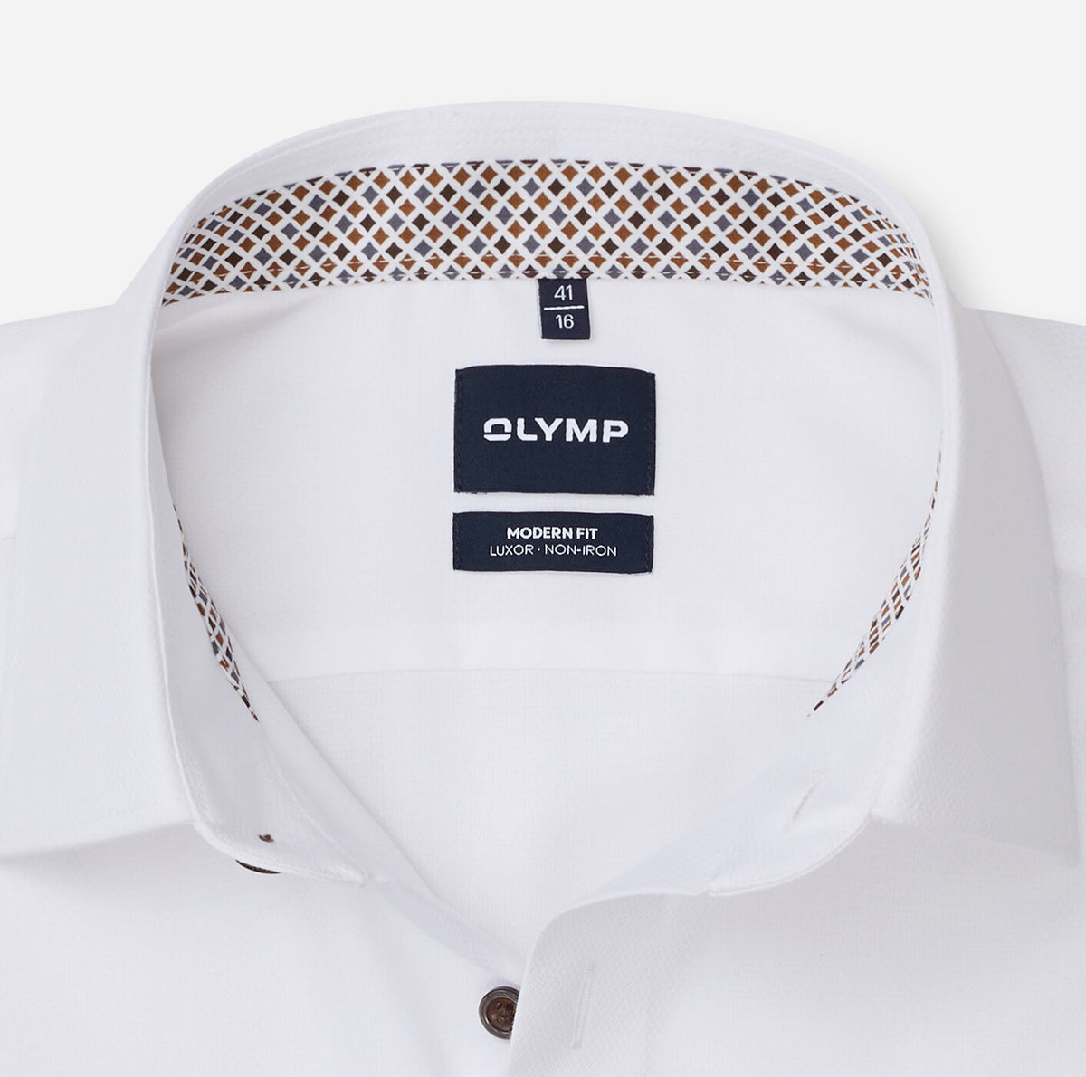 Olymp White Shirt with Brown Print Trim 1262 24 00