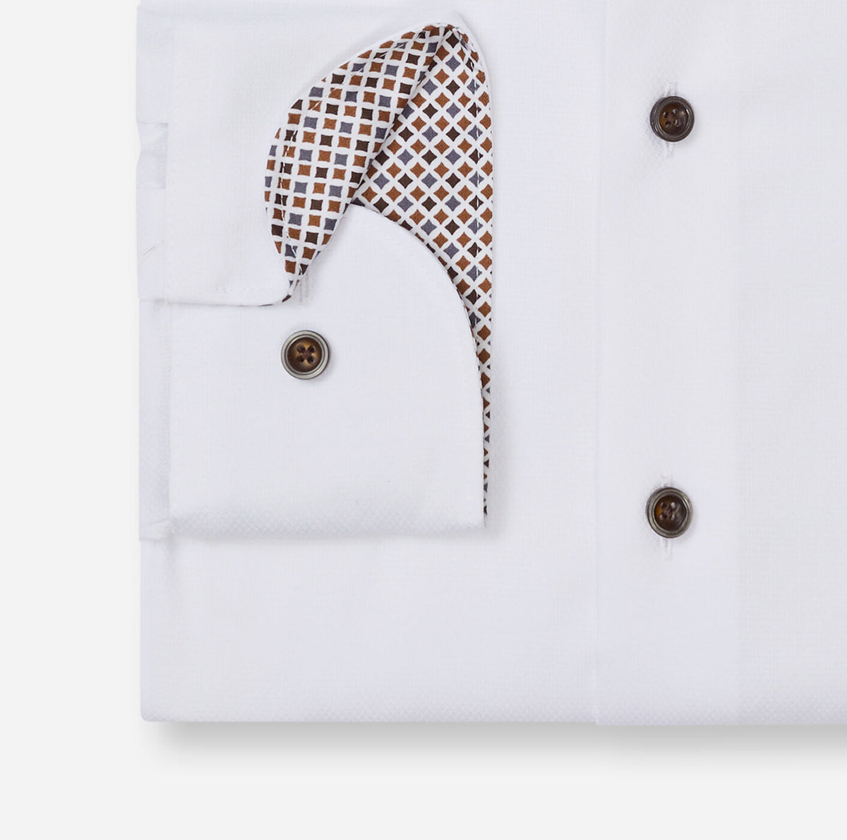 Olymp White Shirt with Brown Print Trim 1262 24 00