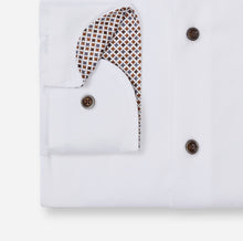 Load image into Gallery viewer, Olymp White Shirt with Brown Print Trim 1262 24 00