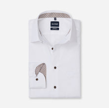 Load image into Gallery viewer, Olymp White Shirt with Brown Print Trim 1262 24 00