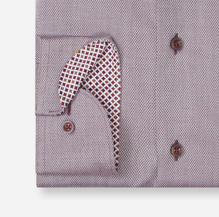 Olymp | Modern Regular Fit Shirt in Bordeaux with Brown Print Trim | 1262 24 37