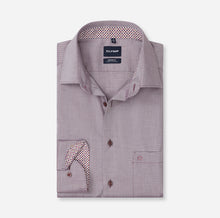 Load image into Gallery viewer, Olymp | Modern Regular Fit Shirt in Bordeaux with Brown Print Trim | 1262 24 37
