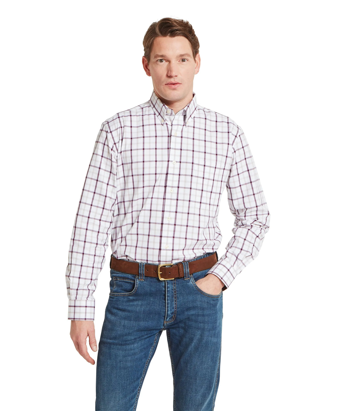 Schoffel Brancaster Burgundy Beige Check Shirt 20-4050 2655