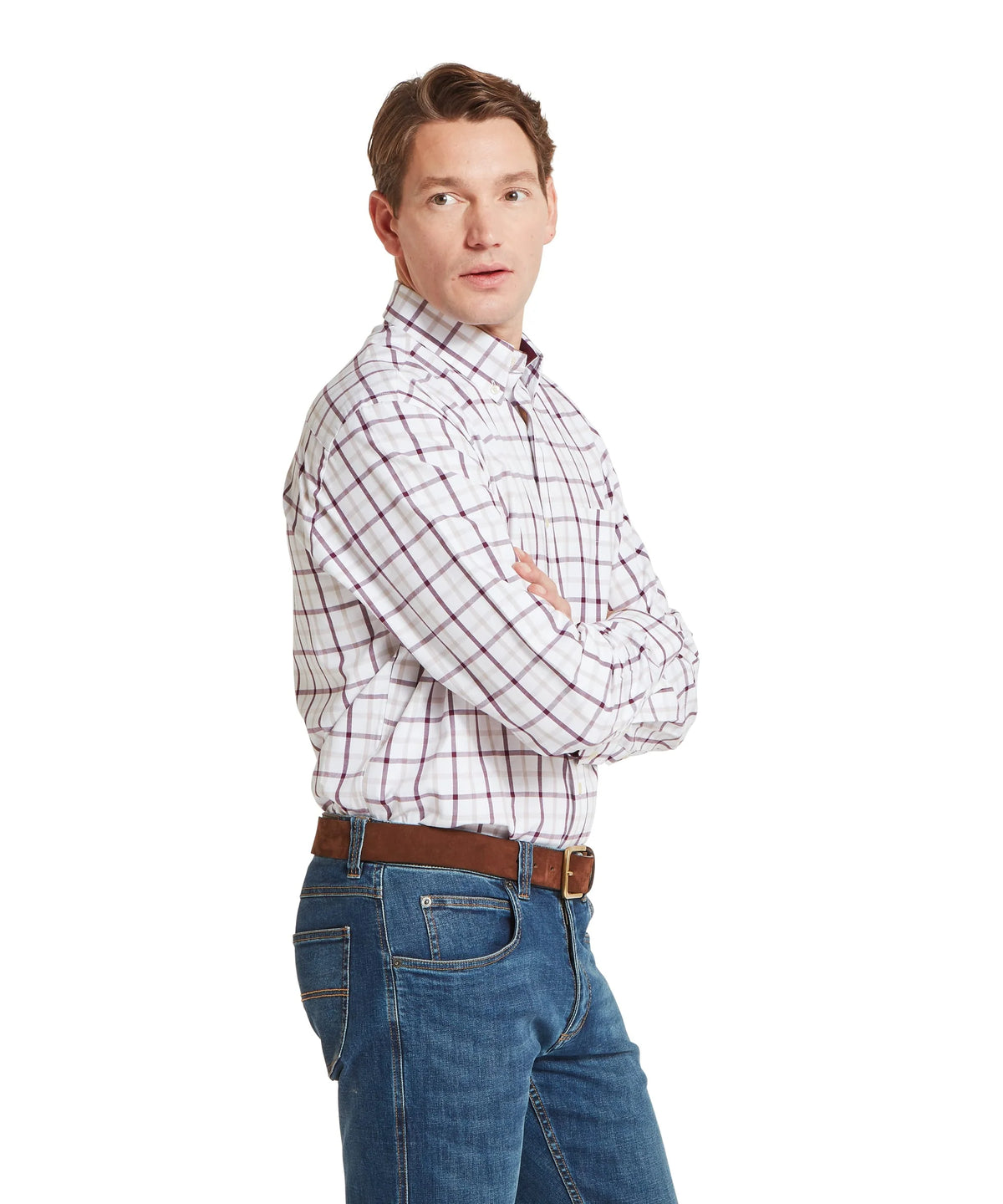 Schoffel Brancaster Burgundy Beige Check Shirt 20-4050 2655