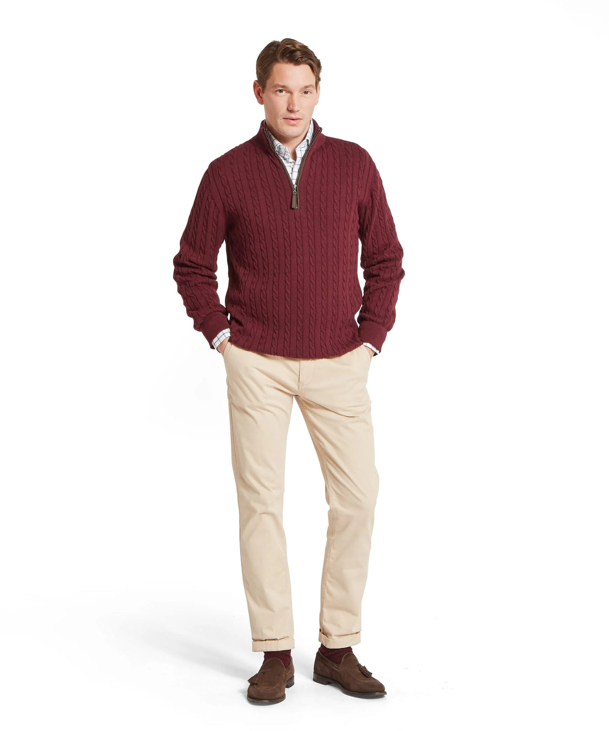 Schoffel Burgundy Cable Zip Knit 20-3153 2750