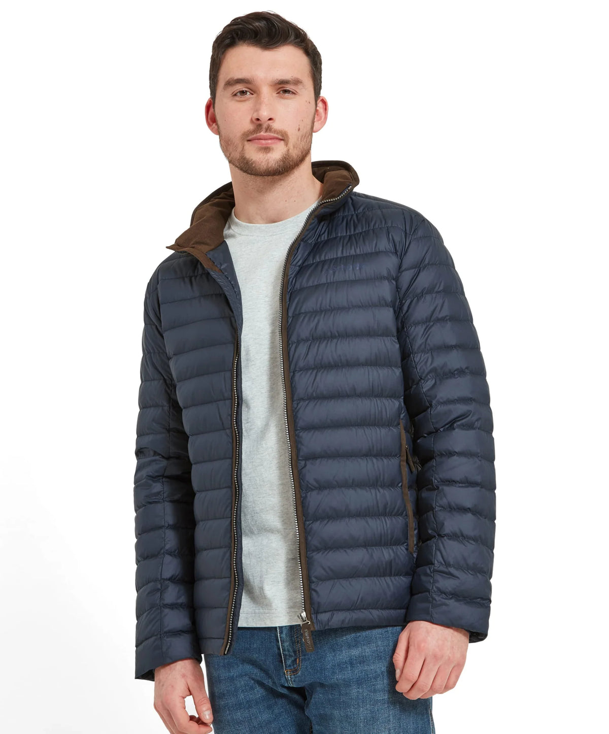 Schoffel Hallaton Navy Jacket with Brown Trim 22-23659 0827