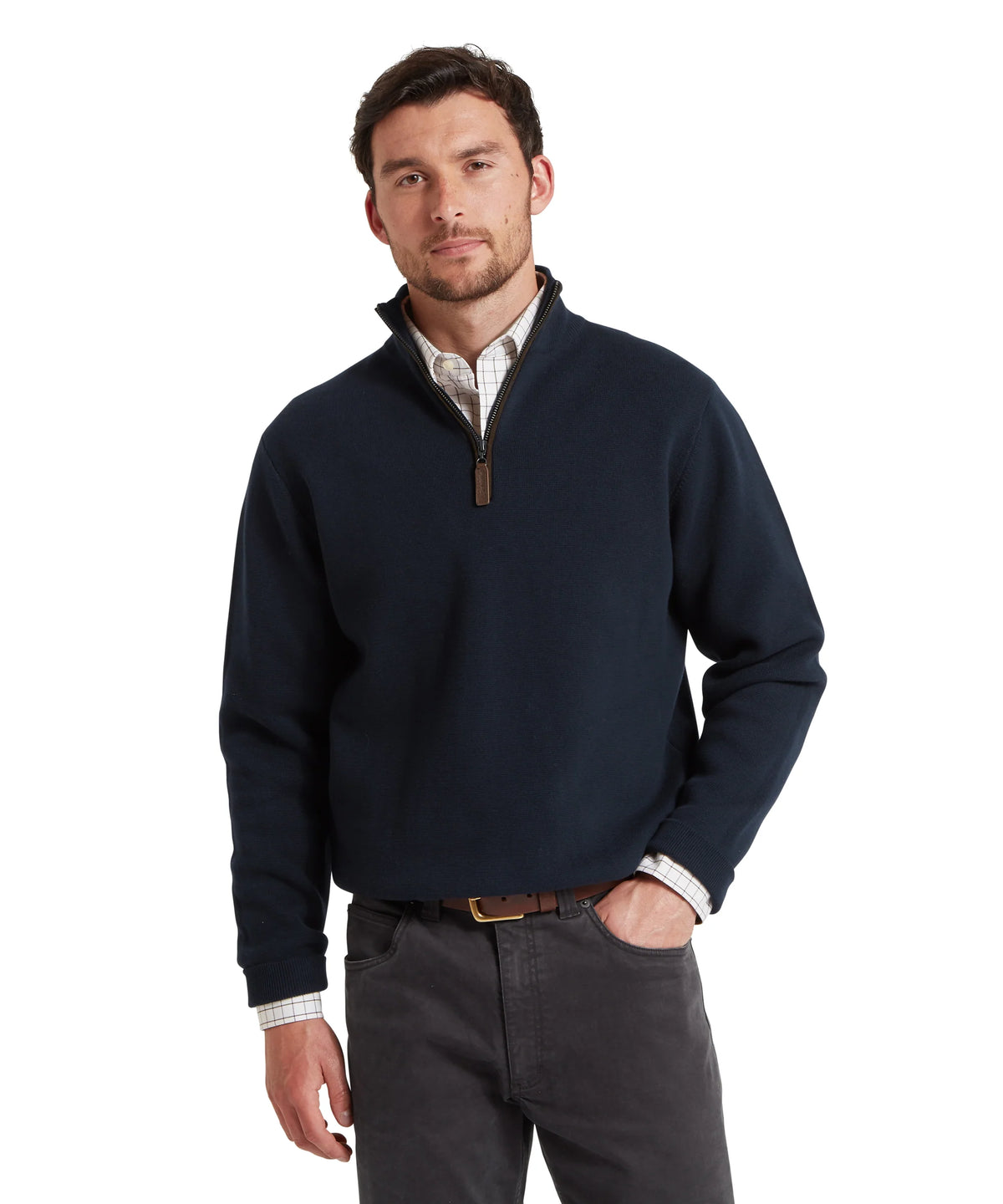 Schoffel Navy Zip Knit with Brown Trim 20-3017 8880