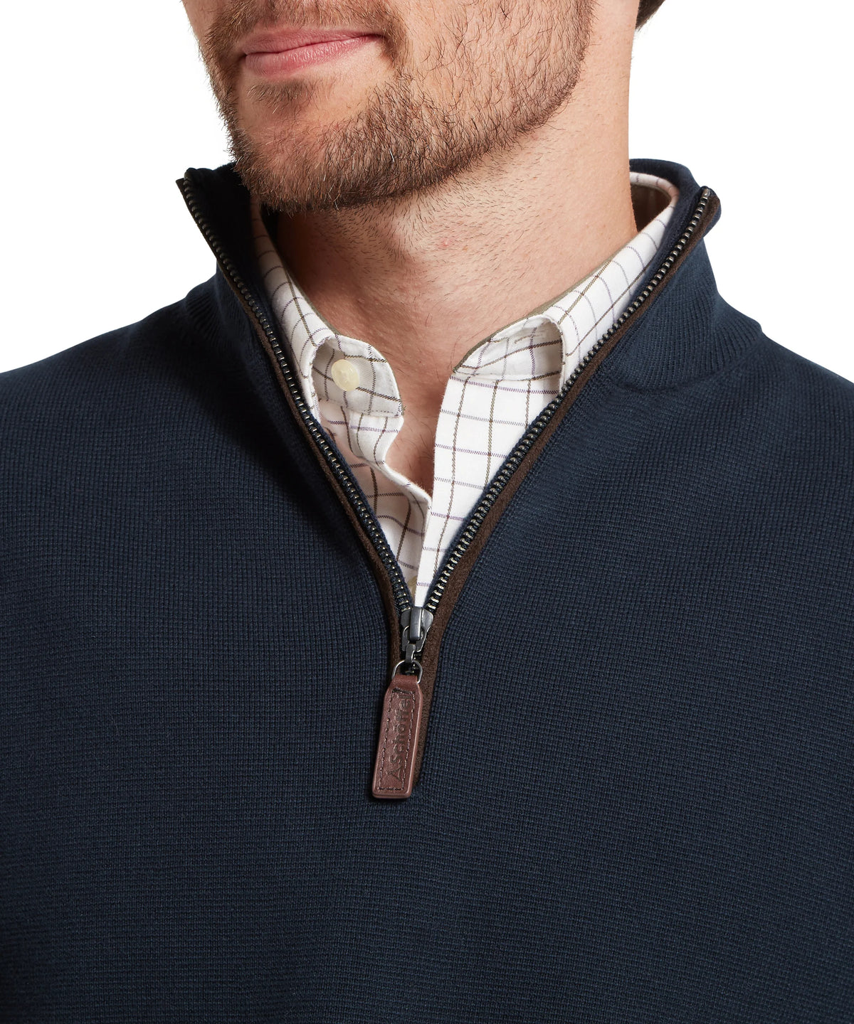 Schoffel Navy Zip Knit with Brown Trim 20-3017 8880