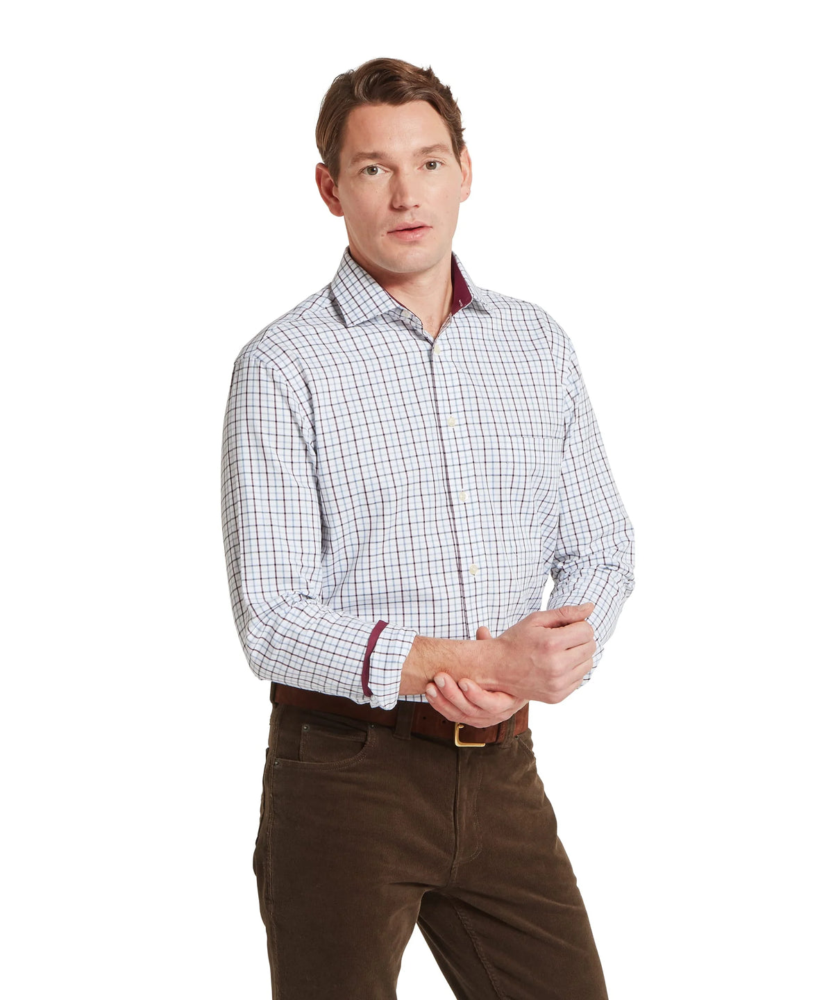 Schoffel Burgundy Blue Check Shirt 20-4073 2987