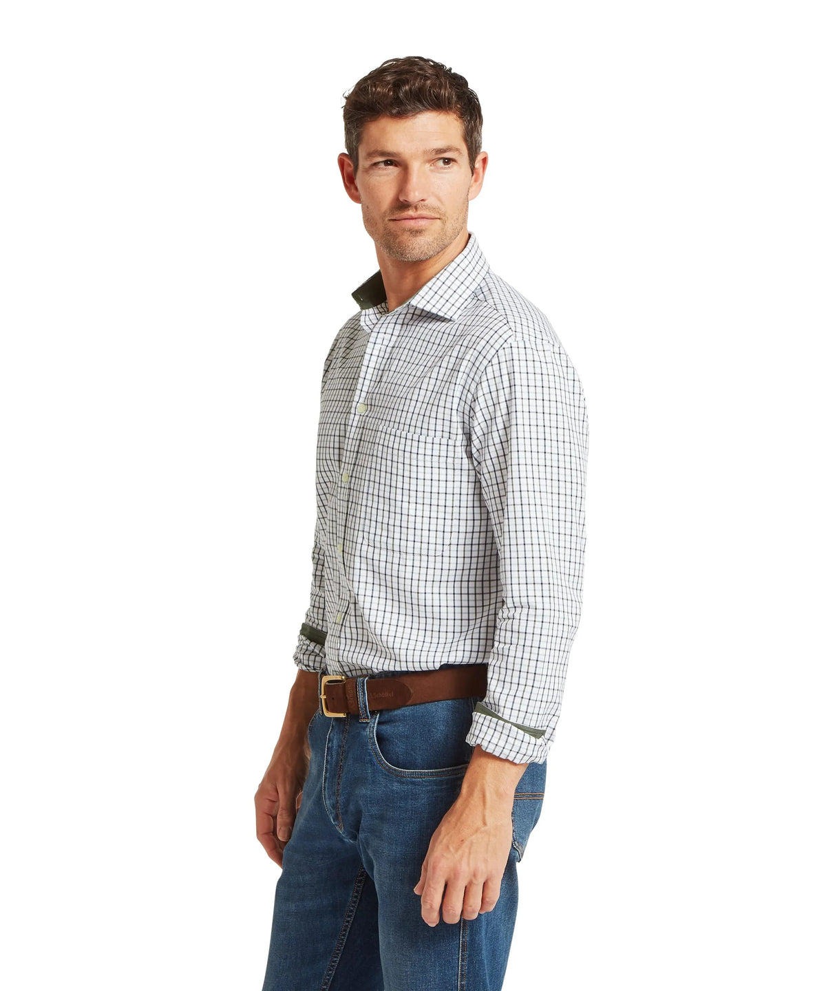 Schoffel Khaki Green Navy Check Shirt 20-4073 8376