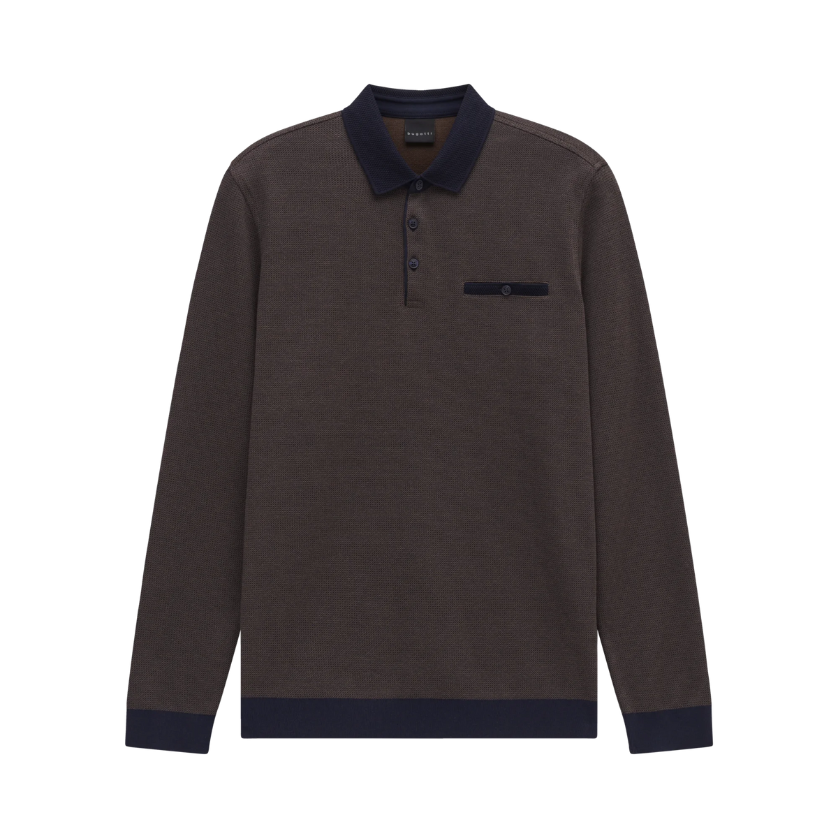 Bugatti Brown Navy Long Sleeve Polo Shirt 8131 25081f 80