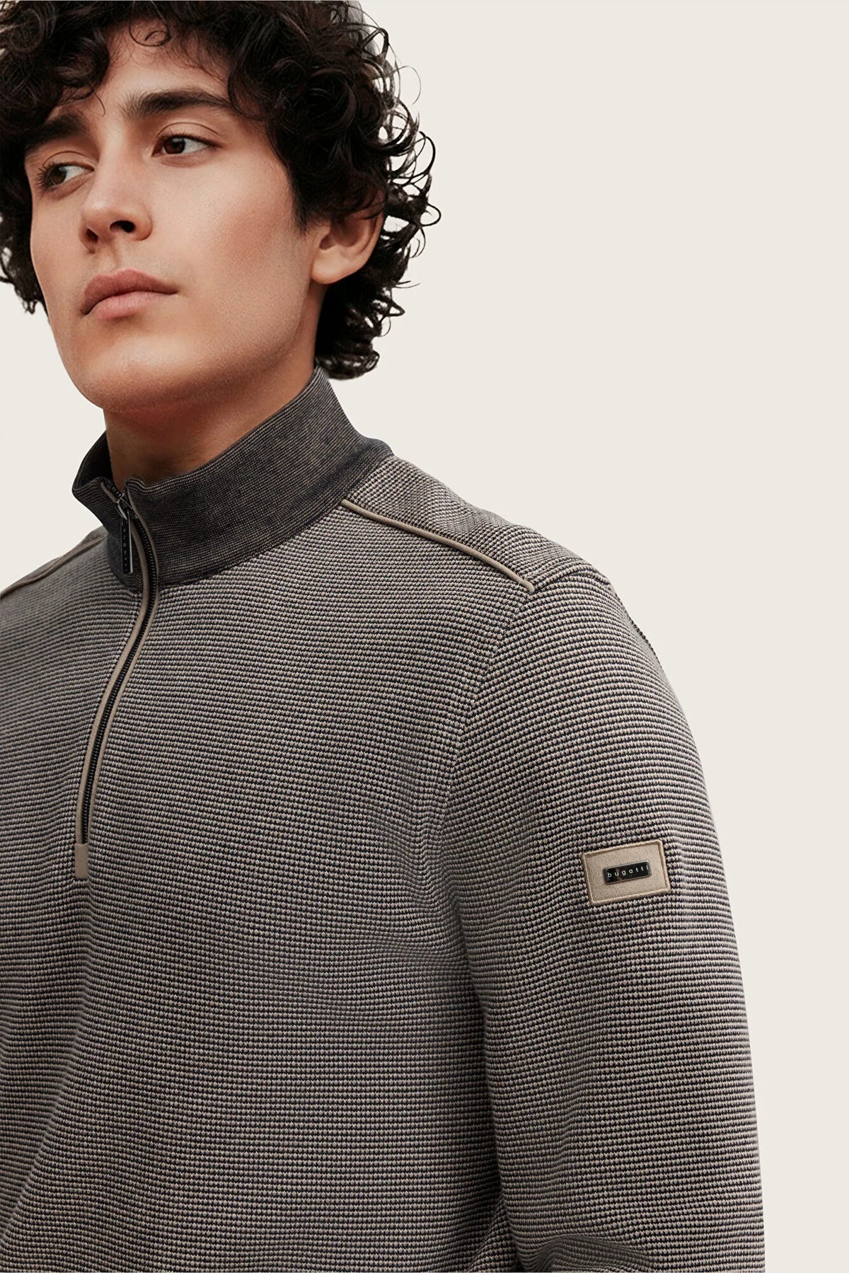 Bugatti Beige Navy Zip Sweat 8550 15141e 390