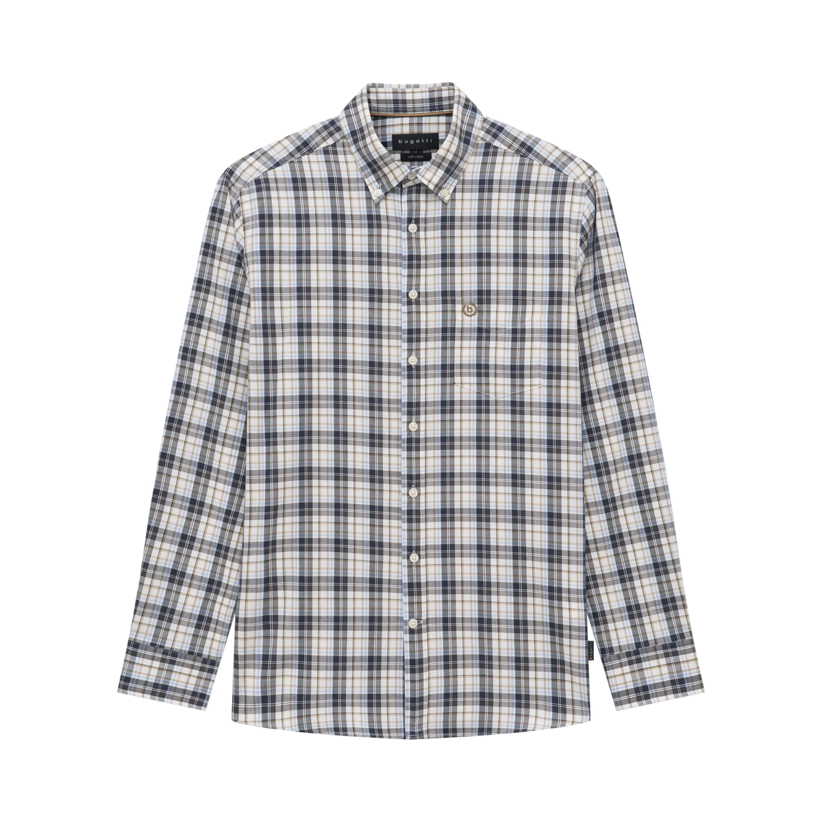 Bugatti Beige, Navy Blue Check Shirt 9350 28404f 60