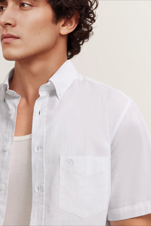 Bugatti | Short Sleeve Cotton Shirt in White with Chest Pocket | 9450 18330e 10