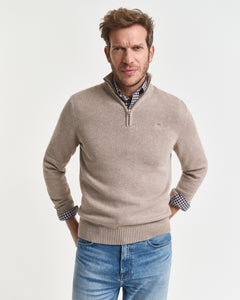 Gant | Casual Cotton 1/2 Zip Knit in Sand Melange | 8030170 295