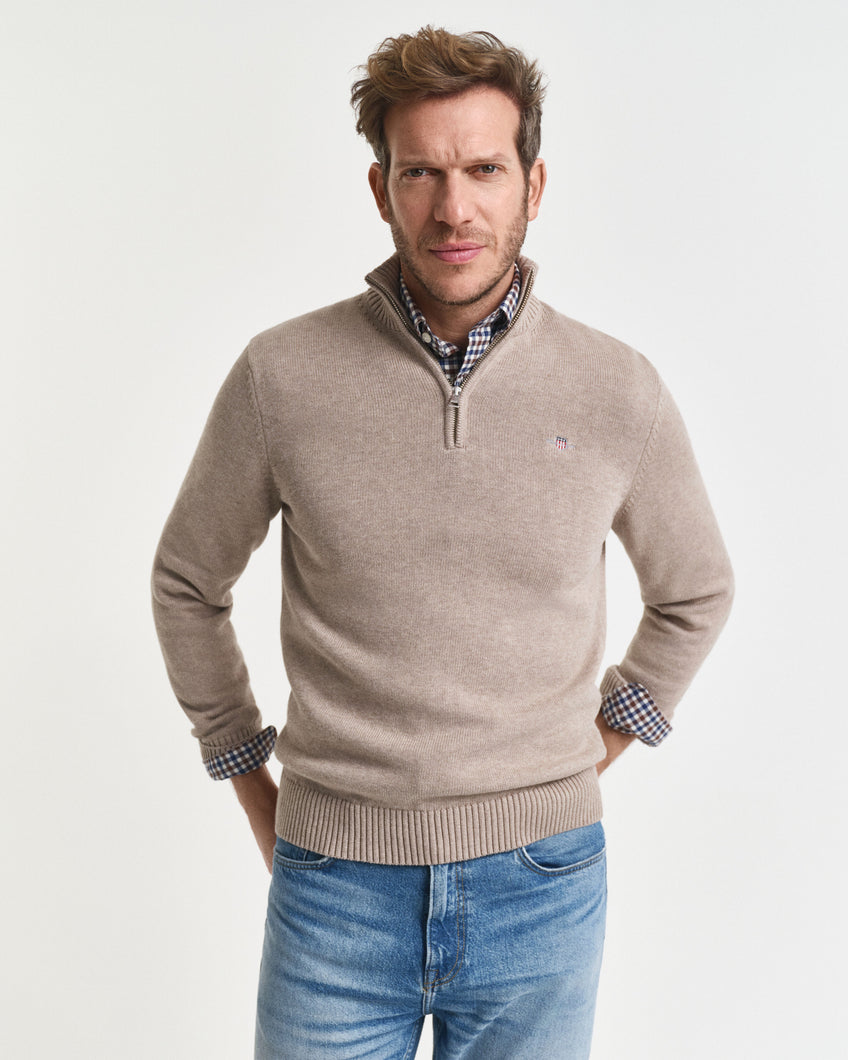 Gant | Casual Cotton 1/2 Zip Knit in Sand Melange | 8030170 295