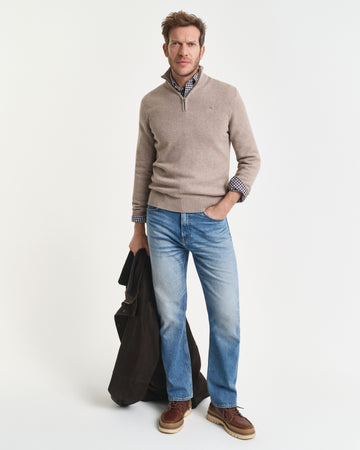Gant | Casual Cotton 1/2 Zip Knit in Sand Melange | 8030170 295