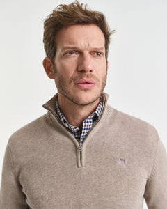 Gant | Casual Cotton 1/2 Zip Knit in Sand Melange | 8030170 295