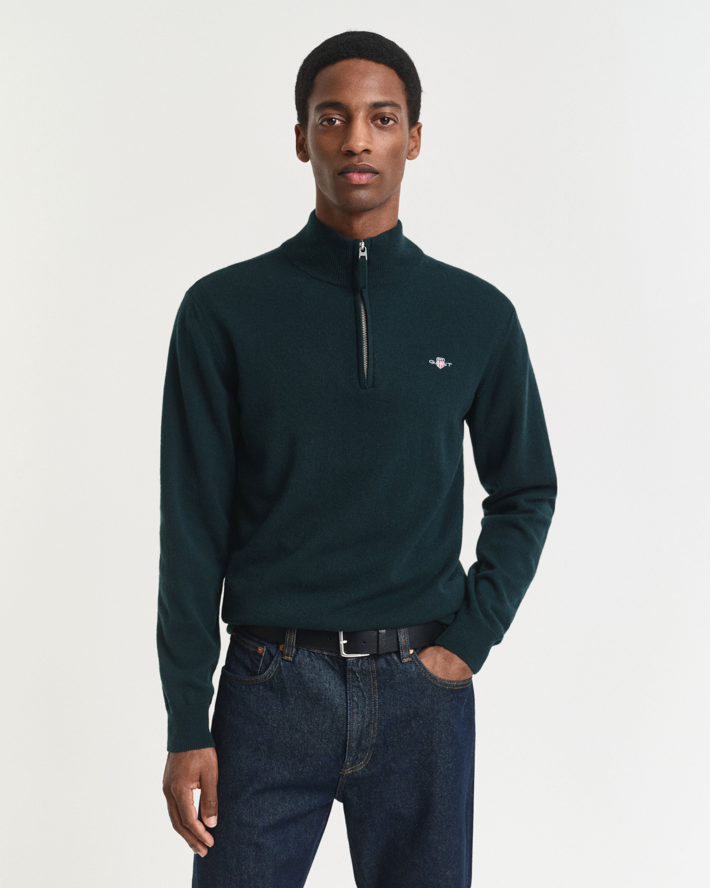Gant | Superfine Lambwool 1/2 Zip Knit in Tartan Green | 87213 374