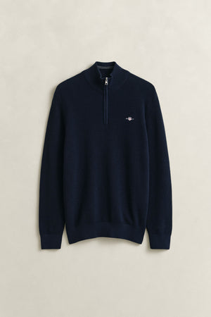 Gant | Textured Cotton 1/2 Zip Knit in Navy | 8030292 433