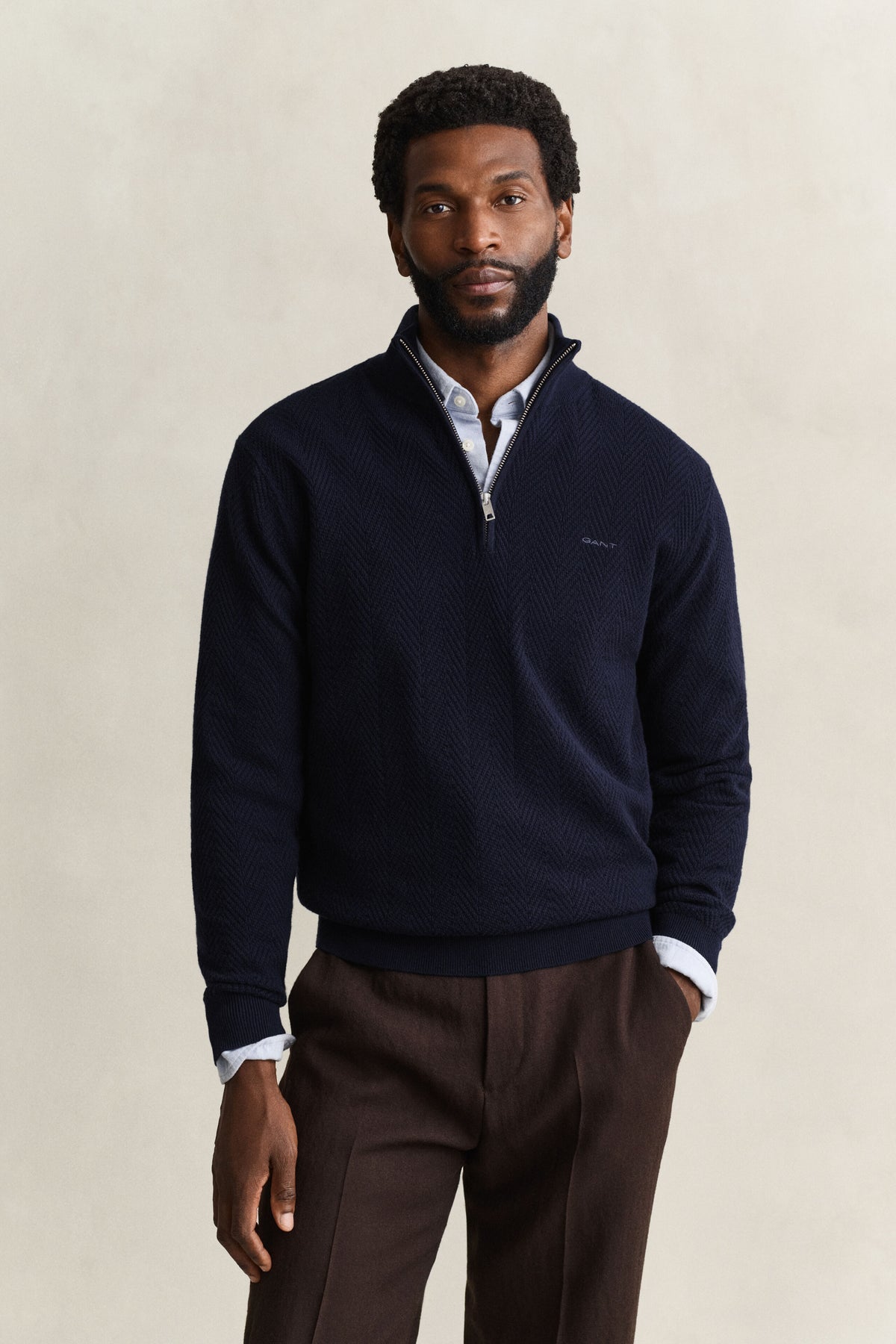 Gant Navy Herringbone Zip Jumper 8050333 433