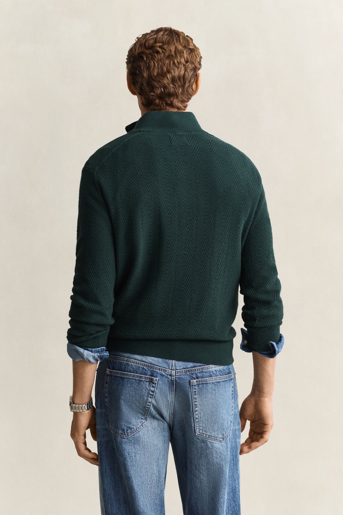 Gant Tartan Green Herringbone Zip Jumper 8050333 374