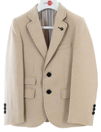 One Varones | Boys Jacket in Beige with Navy Stitch Detailing | 10-04069 51